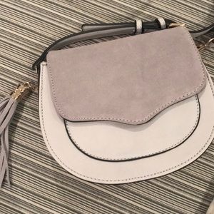 Gray crossbody bag with suede flap